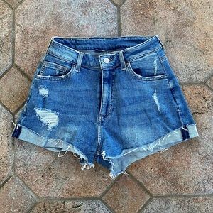 H&M High Waisted Distressed Denim Shorts